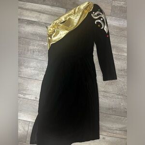 Dave & Johnny by Joseph Lara Vintage black velvet  one shoulder cocktail dress